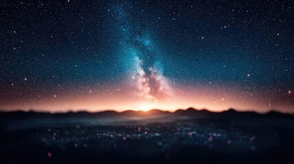 Fototapeta premium Starry abstract background idea. A breathtaking night view of the galaxy illuminating the mountain landscape.