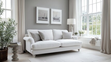 Fototapeta premium Contemporary workspace with a minimalist desk, ergonomic chair, and a large corner plant.