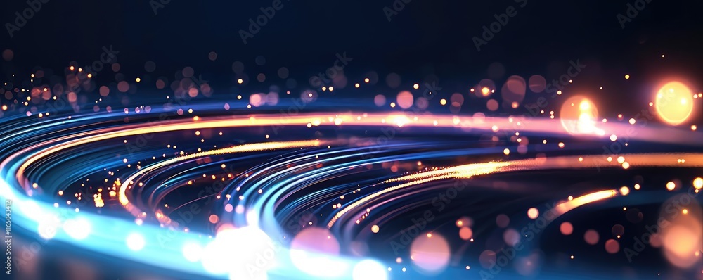Poster Starry abstract background idea. Abstract light trails with colorful bokeh effects in a dark background.
