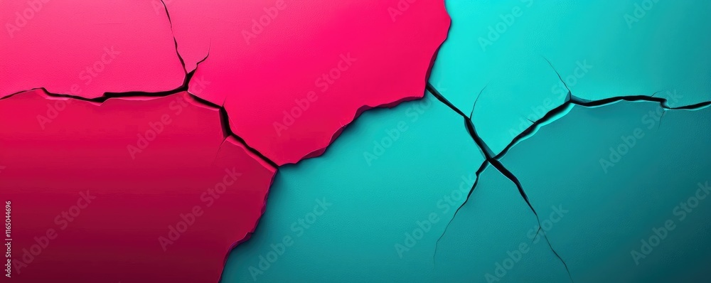 Poster torn abstract background concept. abstract cracked texture with vibrant pink and turquoise colors, i