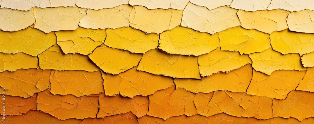 Poster torn abstract background concept. textured background with layers of peeling paint in warm yellow an