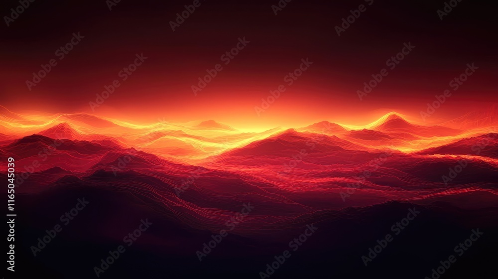 Poster torn abstract background concept. vibrant abstract landscape with flowing waves and warm red-orange 