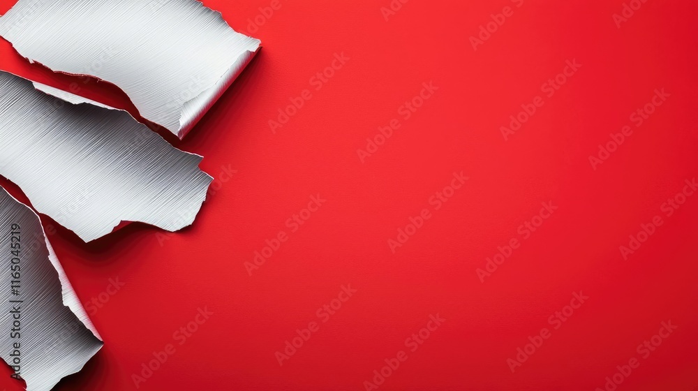 Poster Torn abstract background concept. Torn paper texture on a vibrant red background for creative design projects.