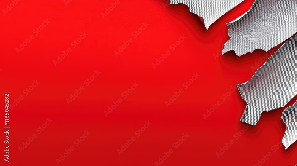 Poster torn abstract background concept. vibrant red background with peeling silver paper for creative desi