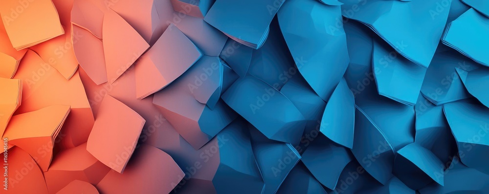 Poster Torn abstract background concept. Vibrant texture with dynamic orange and blue abstract paper layers creating visual depth.