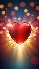 Glowing Red Heart with Light Rays and Bokeh