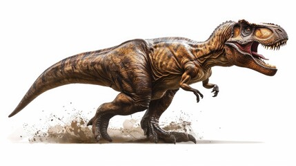 Fototapeta premium A realistic depiction of a running Tyrannosaurus rex in a dynamic pose.