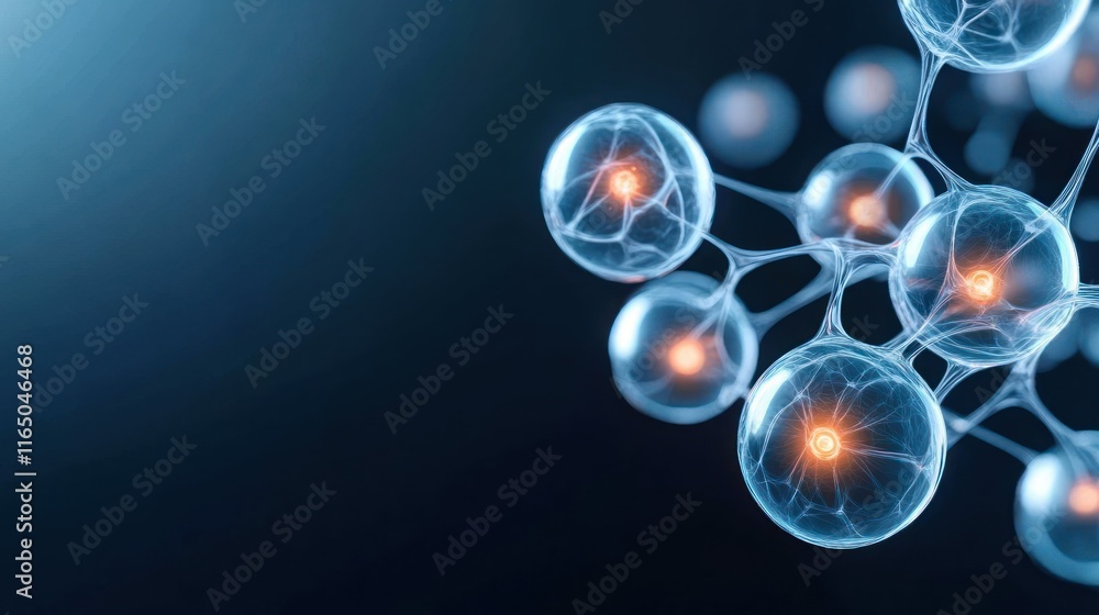 Poster abstract representation of molecular structures with glowing elements.