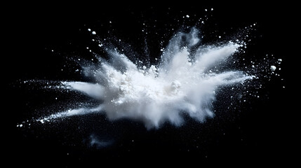 An abstract image of a white powder explosion set against a black background.