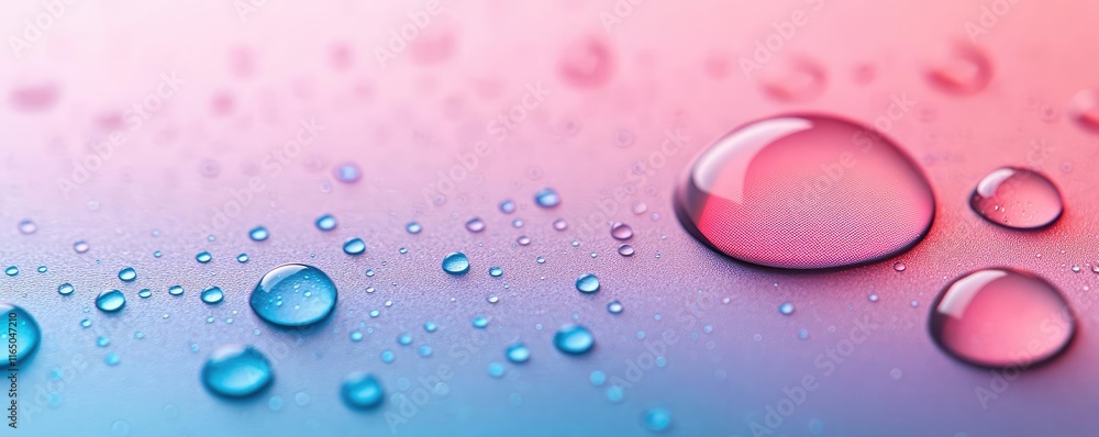 Poster Droplets abstract background idea. Vibrant droplets on a colorful surface creating a refreshing, artistic effect.
