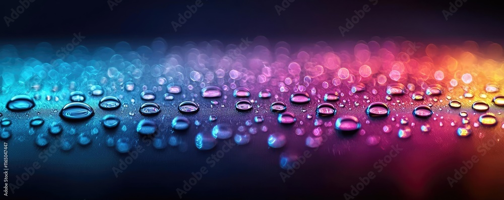 Poster droplets abstract background idea. vibrant water droplets glisten against a colorful gradient backgr