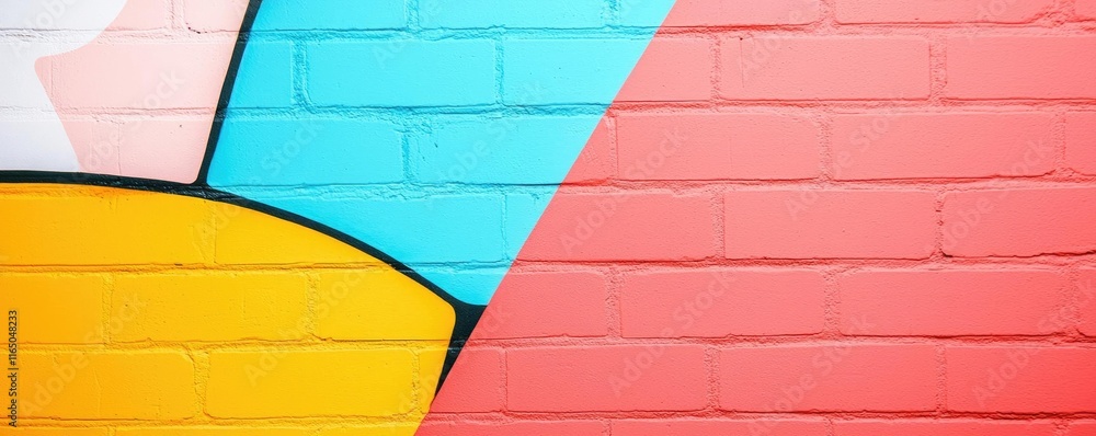 Poster graffiti abstract background concept. vibrant abstract mural art on a brick wall with colorful geome