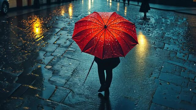 red umbrella on a rainy street