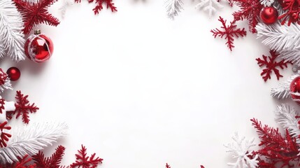 Red and White Christmas Frame with Snowflakes