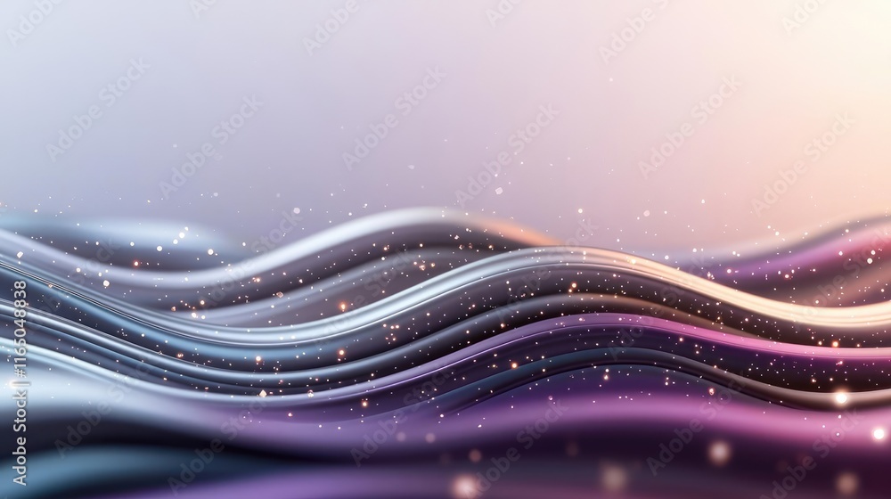 Poster Starry abstract background idea. Abstract waves with soft colors and glittering particles create a serene digital backdrop.