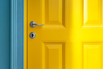 Fototapeta premium Vibrant Yellow Door with Contrasting Blue Trim