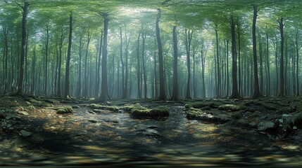 360Â° HDRI Panorama of an Enchanted Forest for 3D Lighting and Reflection 