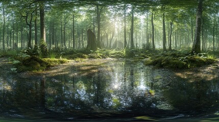 360Â° HDRI Panorama of an Enchanted Forest for 3D Lighting and Reflection 