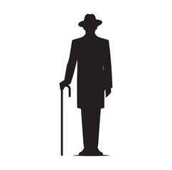 Man Standing With Cane silhouette vector illustration