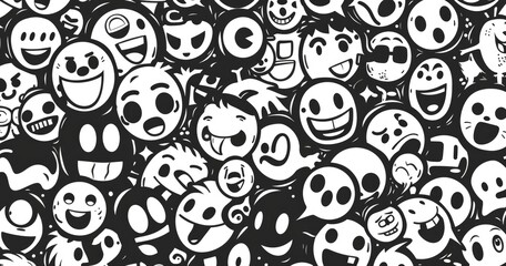 Fototapeta premium A vibrant collage of various cartoonish faces with different expressions and emotions.