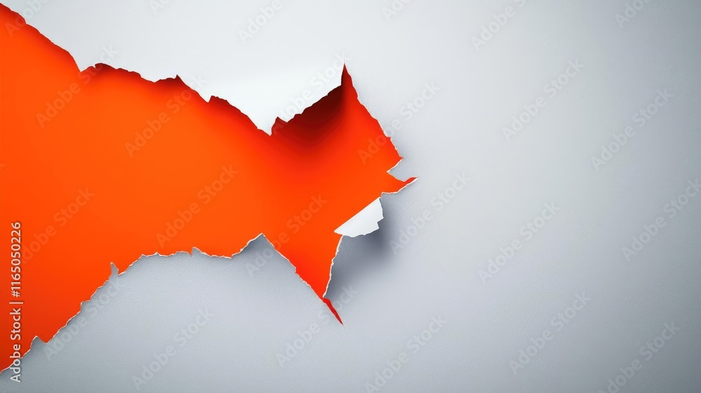 Poster torn abstract background concept. a close-up of torn paper revealing a vibrant orange layer undernea