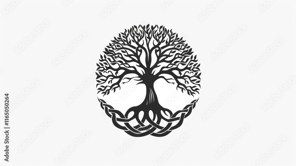 Poster a stylized tree with intricate branches and roots, symbolizing growth and connection.