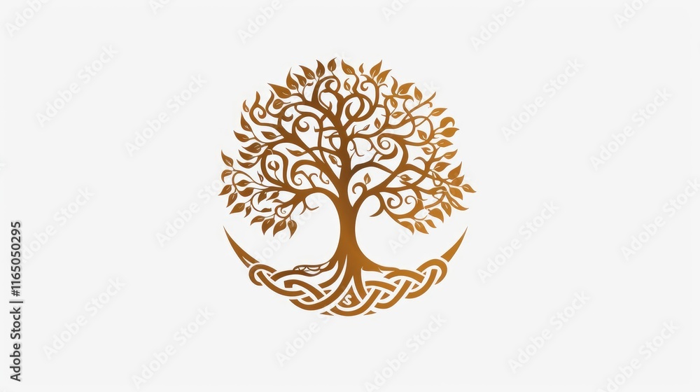 Poster a stylized tree design with intricate branches and roots, symbolizing growth and connection.