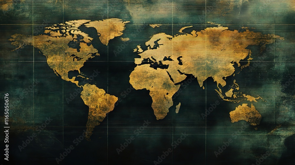 Poster detailed world map with designated space for text overlay