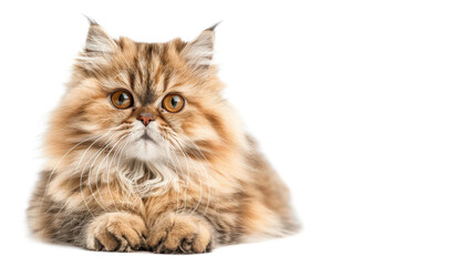 Obraz premium Adorable Persian Cat Sitting Gracefully on a Black Isolated Background with Fluffy Fur and Big Eyes