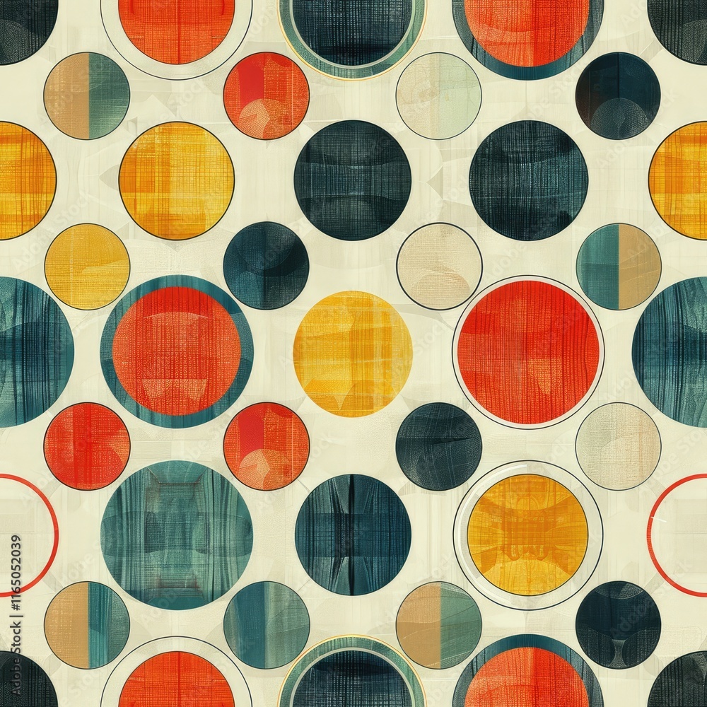 Poster a vibrant pattern featuring multicolored circles on a light background.