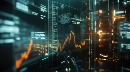 Obraz premium Professional crafting financial graphs on a transparent digital interface surrounded by stock market investment data.