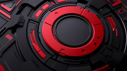 Abstract Tech Design: A striking abstract design showcasing a futuristic technological aesthetic, with a complex arrangement of geometric shapes in contrasting black and red.