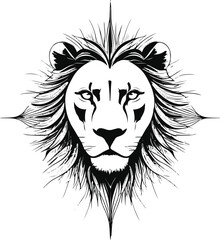 Fototapeta premium minimalist lion face mandala illustration in a flat vector art style, set against a pristine white background, featuring intricate and symmetrical line patterns 6.eps