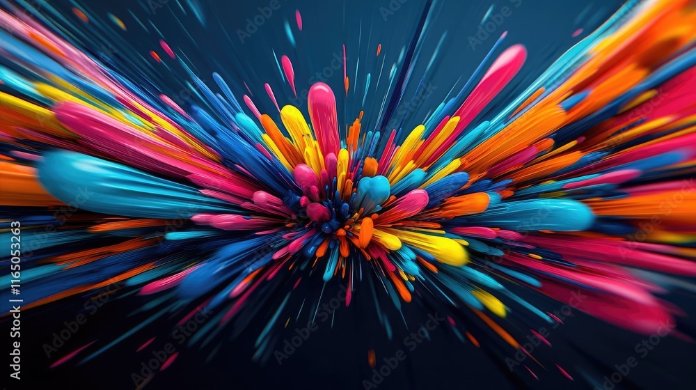 Poster Graffiti abstract background concept. Vibrant burst of colorful paint splashes creating an abstract dynamic visual effect.