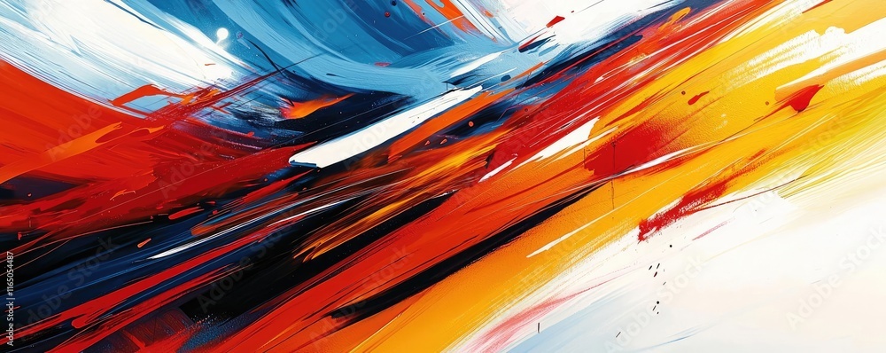 Poster Graffiti abstract background concept. Bold abstract painting with vibrant colors and dynamic brush strokes creating movement.
