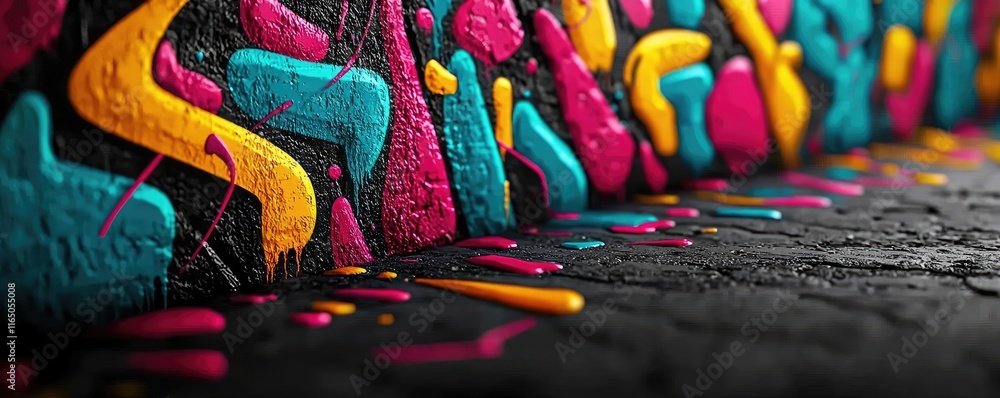 Poster graffiti abstract background concept. vibrant graffiti art with colorful paint drips on a textured w