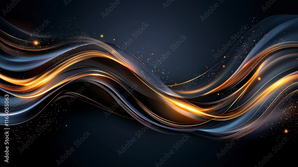 Poster elegant abstract background with flowing golden lines on dark texture