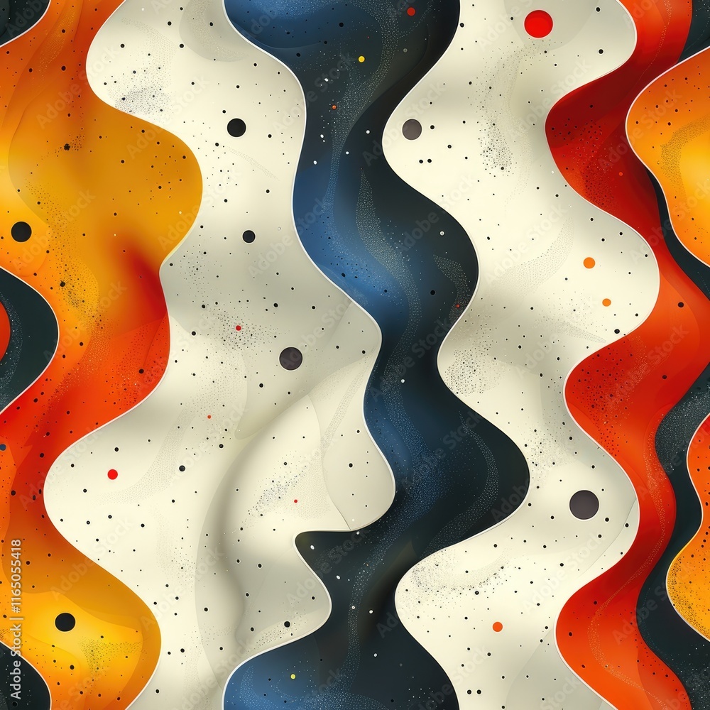 Poster abstract wavy pattern in warm colors with a smooth texture and scattered specks.