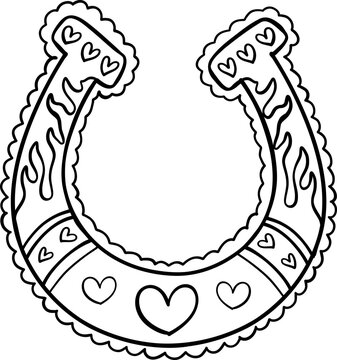 recommend clip art: Retro Western Valentine Cowboy Horseshoe doodle outline