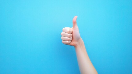 Young Woman Giving Thumbs Up Against Serene Blue Background