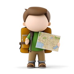 Fototapeta premium Young boy is holding a map and a backpack