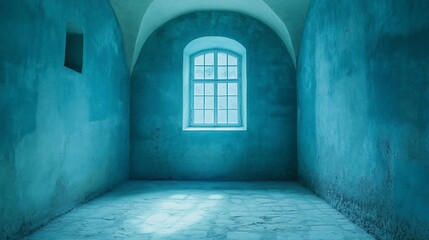 Fototapeta premium Empty blue room with arched window.