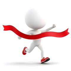 Cartoon character is running through a red ribbon