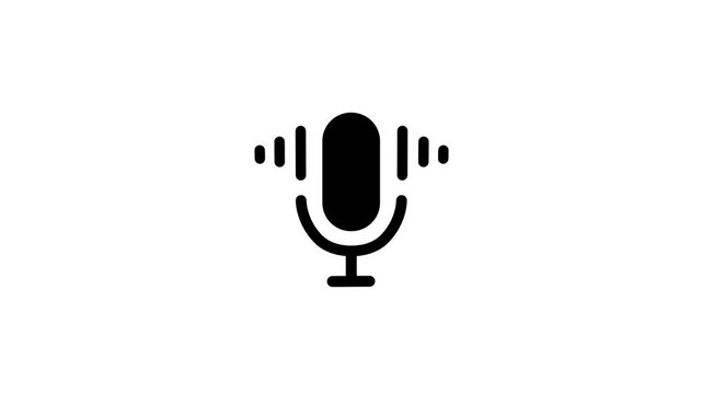 Podcast voice audio recording Mic microphone icon, Waveform animation on white background 