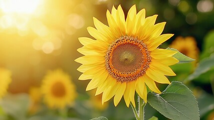 Obraz premium Bright and Vibrant Sunflower Blooming in a Sunny Field with Soft Light Background