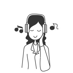 doodle woman listening music with headset
