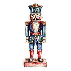 Watercolor Painting of a Traditional Nutcracker Soldier Toy.