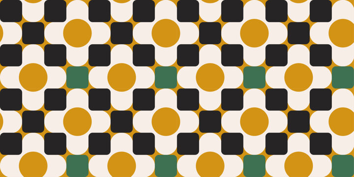 Chess background with abstract yellow dots and alternating cubes.