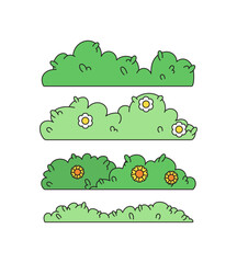 Decorative Cartoon Bushes and Greenery for Nature Themes with Colorful hand drawn vector style