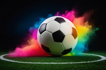 Fototapeta premium araffe soccer ball on a field with colored powder